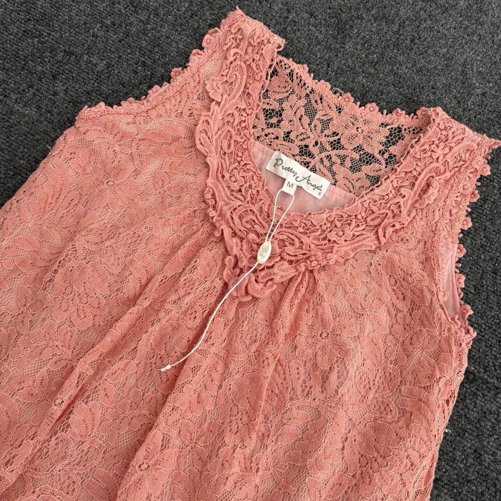 Pretty‎ Angel M Pink Lace Flowy Boho Coastal Cowgirl Linen Blend Dress Y2K - Picture 2 of 9